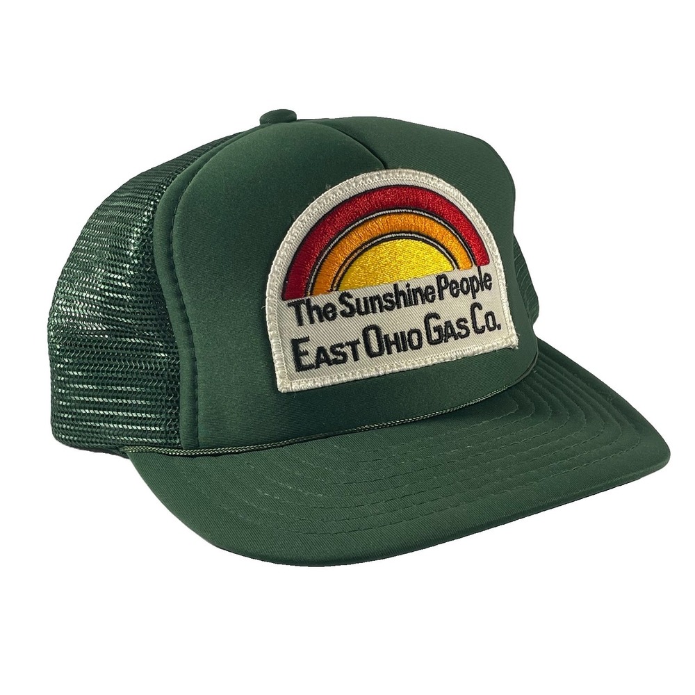 Vintage East Ohio Gas Co Trucker Hat Sunshine People Snapback Green Rainbow USA